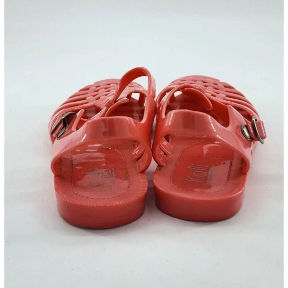 Kali Girls Flat‎ Heel Woven Top Jelly Sandals Fisherman Y2K Style Peach Size 13